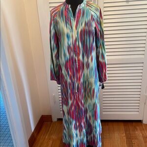 Natori Vibrant Long Sleeve robe half zipper front side pockets wide sleeves S